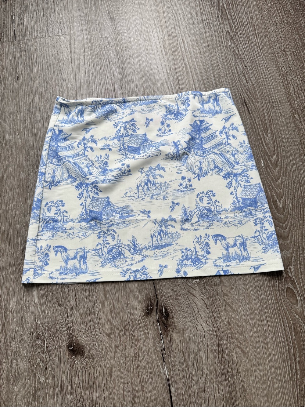 Edikted Blue White Toile Print Mini Skirt XS Coastal Cottagecore Y2K
